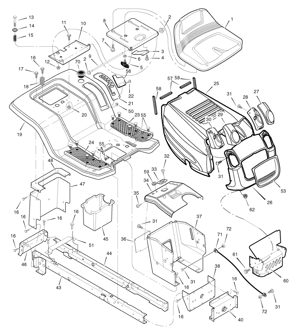 Chassis And Hood Diagram and Parts List for 7800306-465624X78B 2008 Briggs and Stratton Lawn Tractor